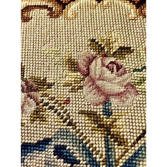 Set of 2 Vintage Petit Point Floral Pillows-Oval-Brown Velvet Backs-Needlepoint - Picture 5 of 8